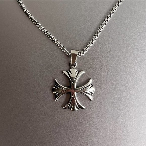 Y2K 2000s vintage heavy metal punk silver gothic cross pendant chain necklace - Picture 6 of 8